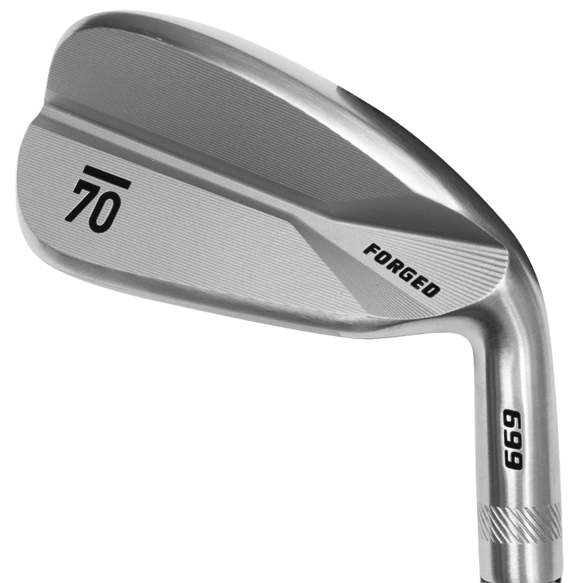 Sub 70 699 V3 forged satin iron, studio product photograph of the finished club head
